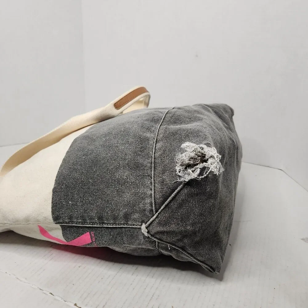 Victoria's Secret LOVE PINK Tote Bag Canvas/Gray Distressed Denim with Zipper